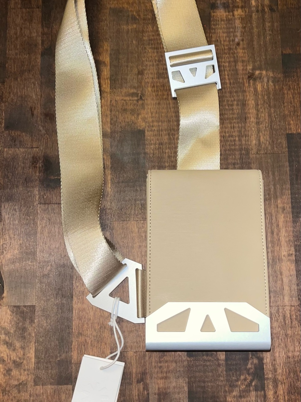 NWT Rains Beige and Silver Structured Crossbody Strap Bag